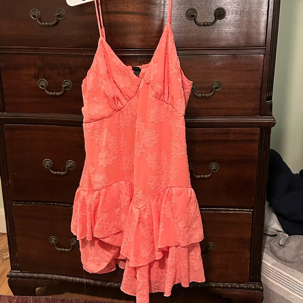 Coral Lace Ruffle Top